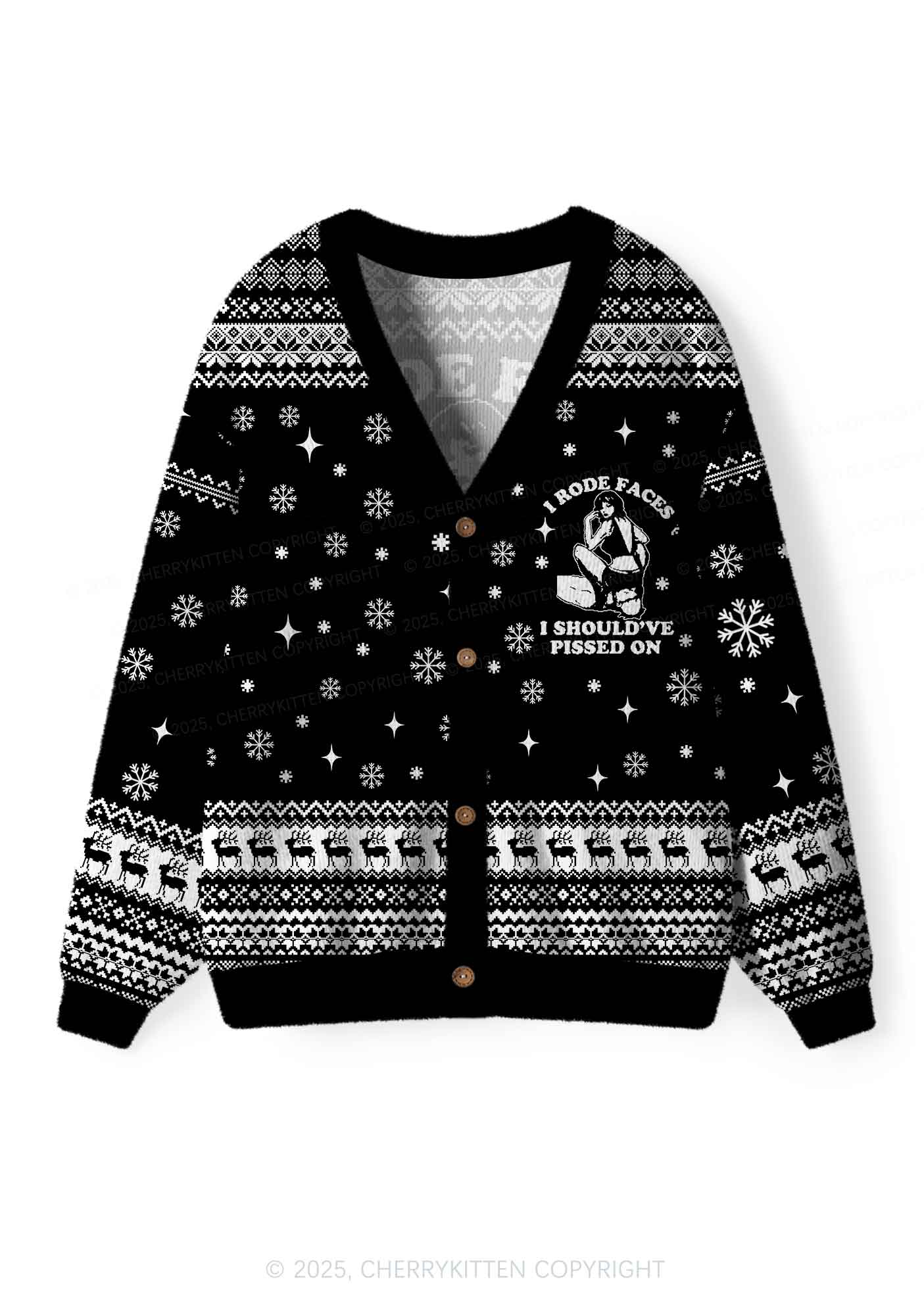 I Rode Faces Y2K Christmas Cardigan Knit Sweatshirt Cherrykitten