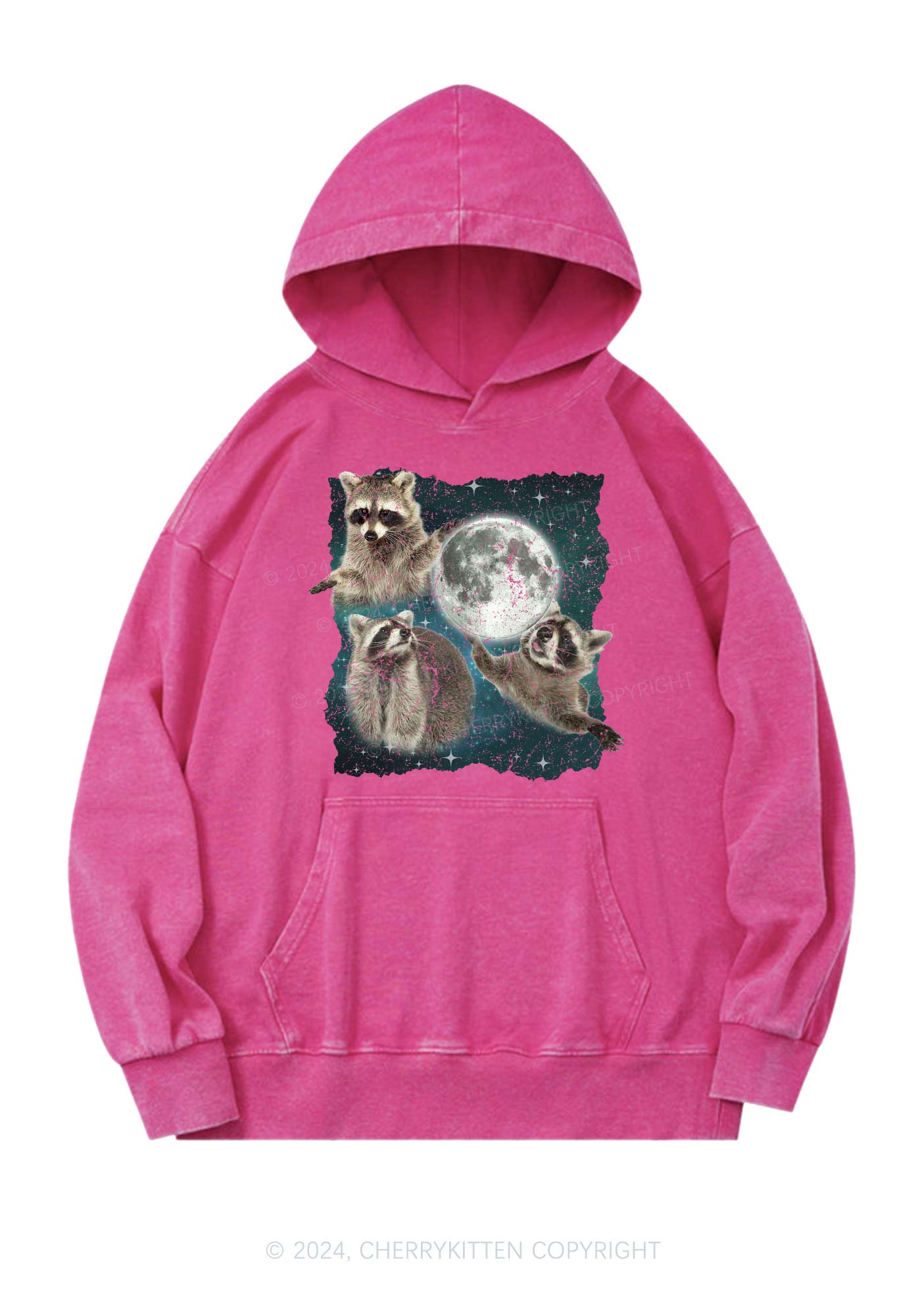 Raccoon Moon Y2K Washed Hoodie Cherrykitten