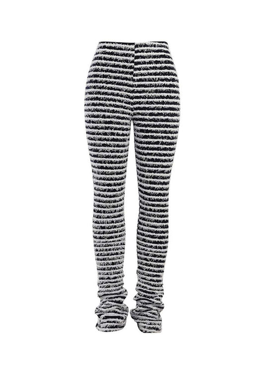 Zebra-Striped Fuzzy Stacked Leggings Pants