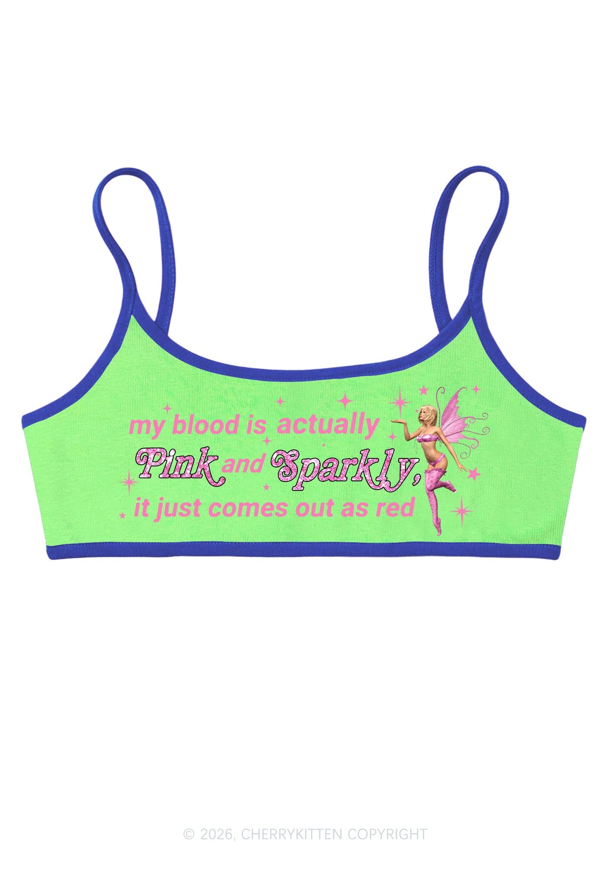 My Blood Is Pink And Sparkly Y2K Super Crop Cami Cherrykitten