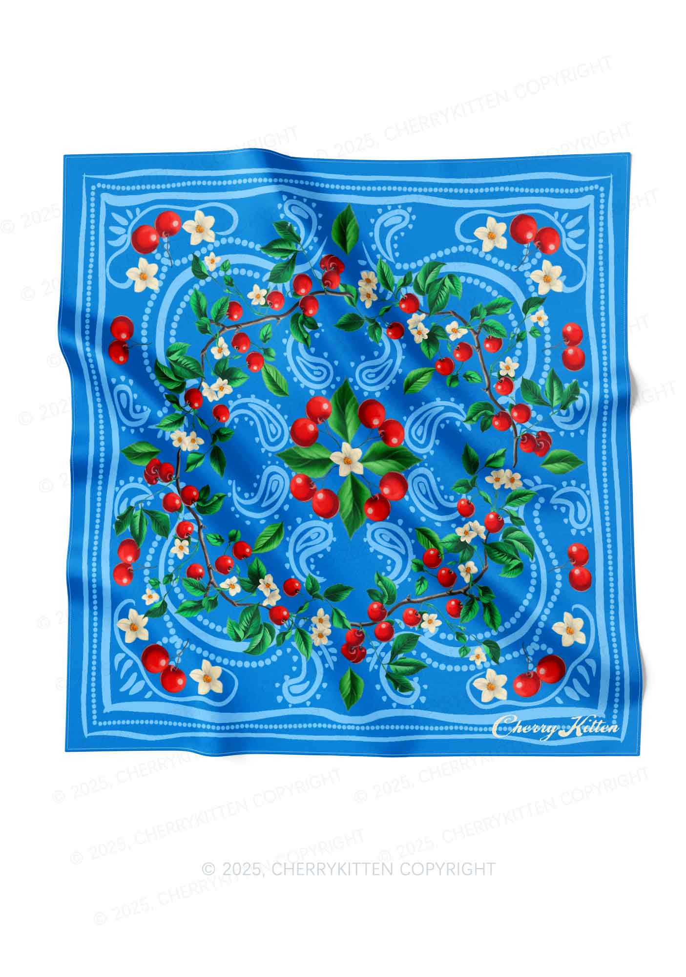 Blue Cherry Y2K Square Bandana Cherrykitten