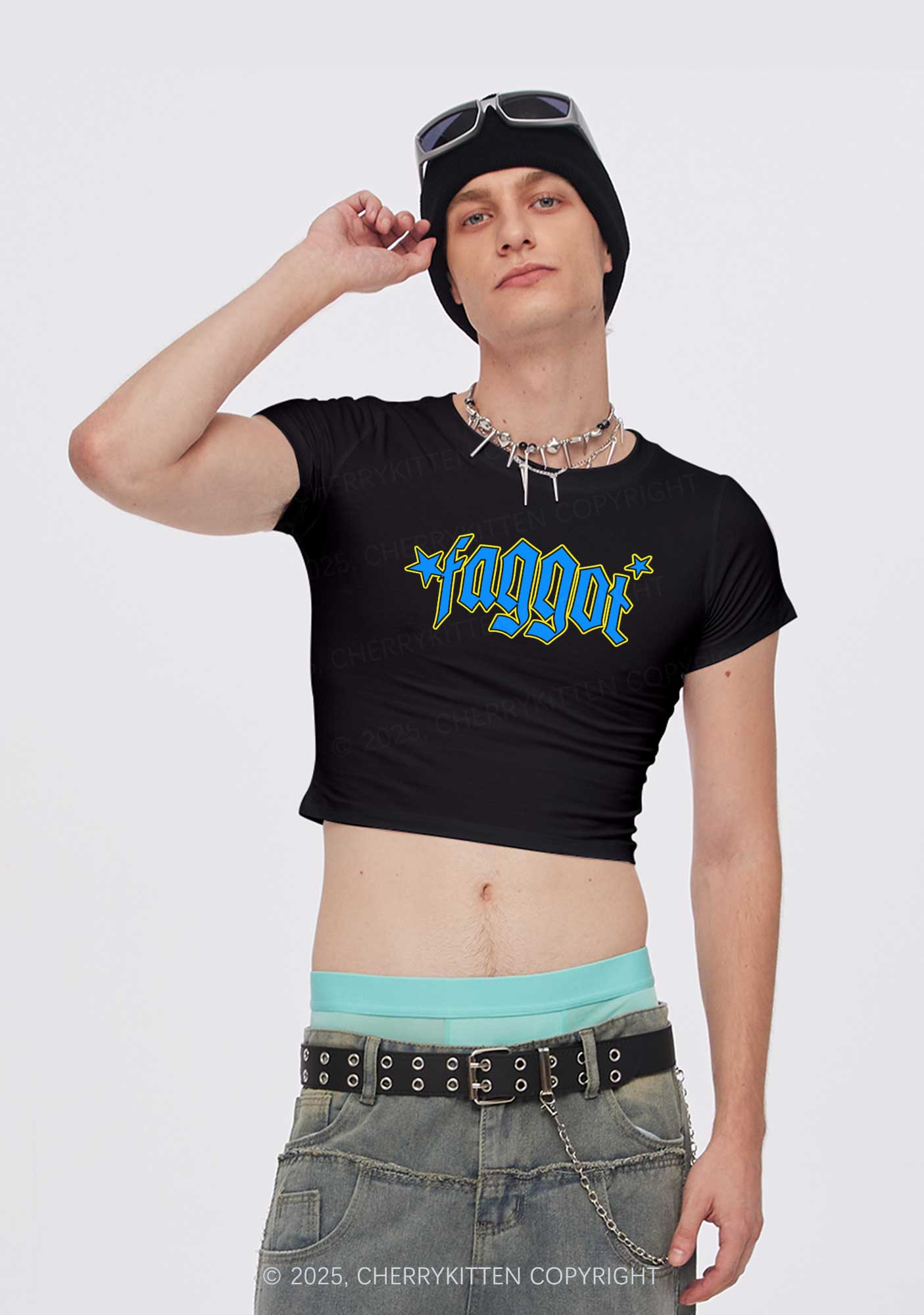 Faggot Stars Pride Y2K Baby Tee Cherrykitten
