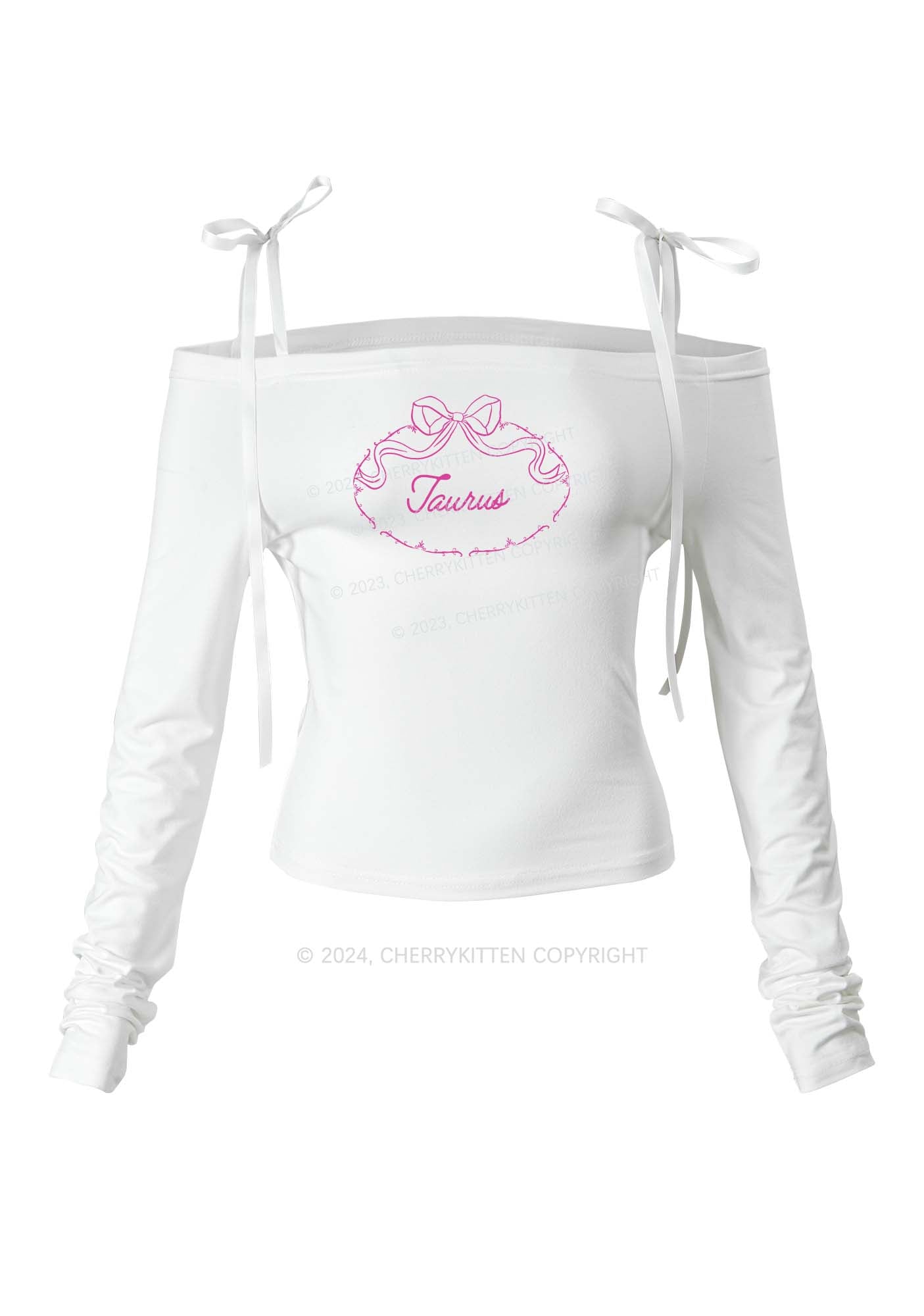 Custom Zodiac Bow Tie Y2K Lace Up Off Shoulder Long Sleeve Cherrykitten