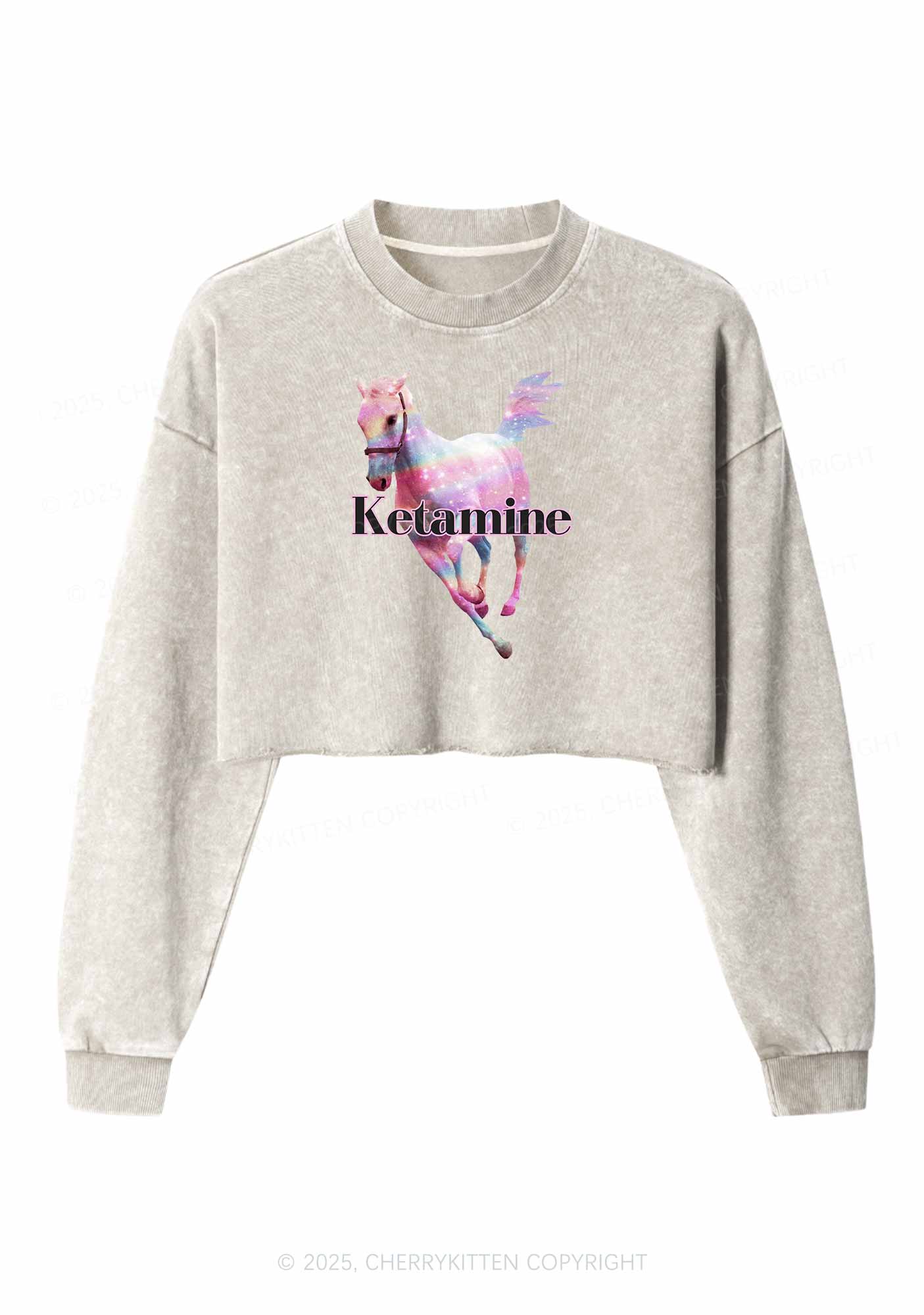 Pink Horse Y2K Crop Washed Sweatshirts Cherrykitten