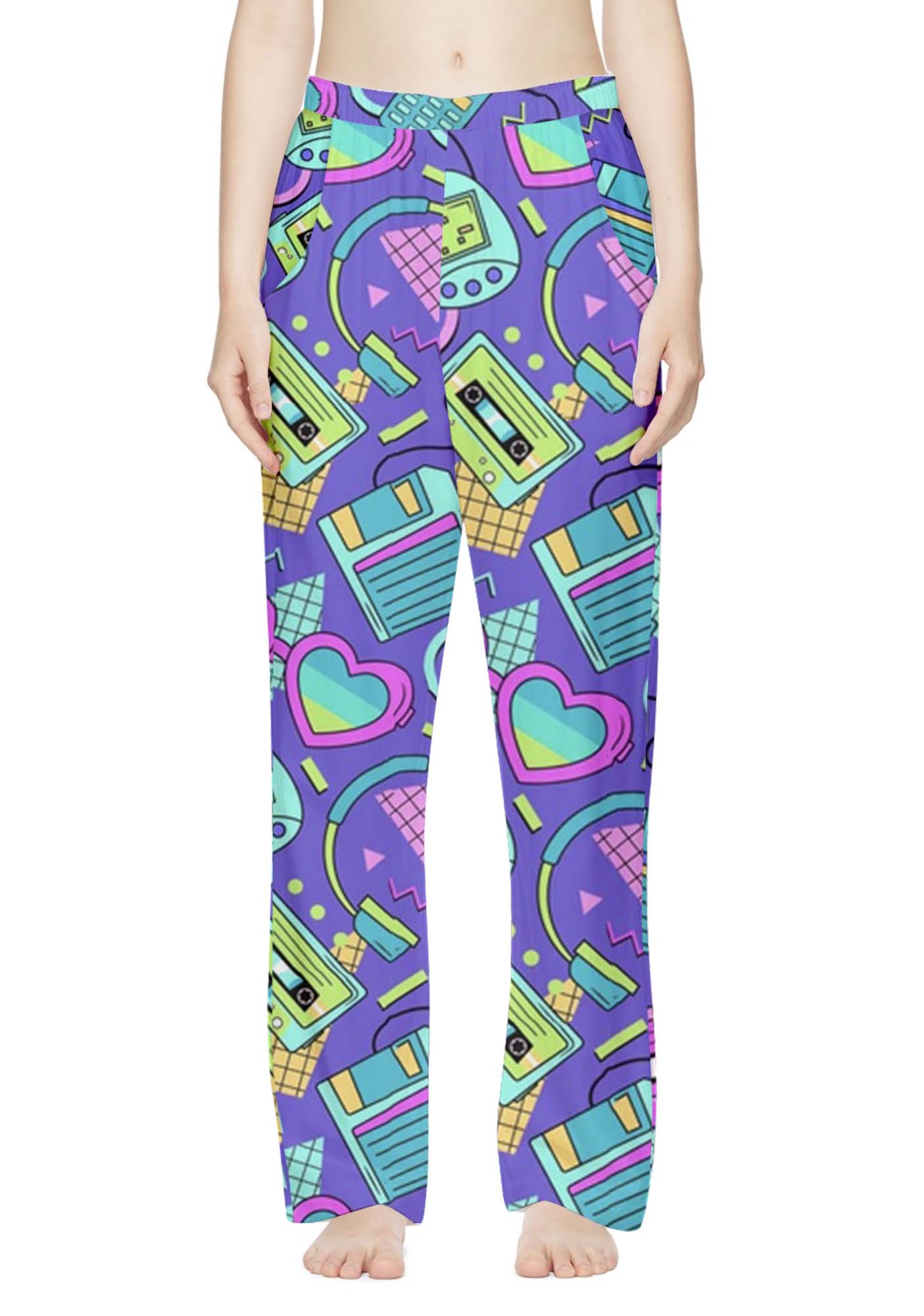 Retro Cassettes Headphones Print Casual Pants