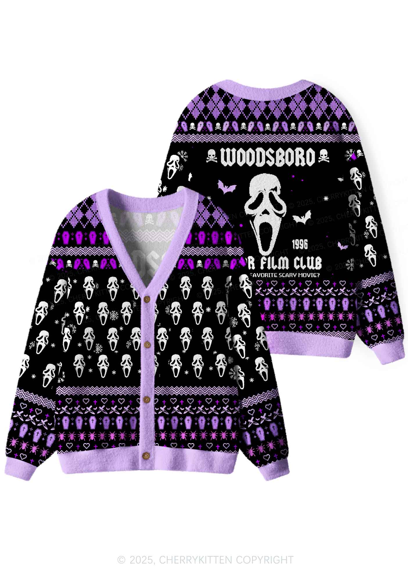 Halloween Horror Film Club Y2K Christmas Cardigan Knit Sweatshirt Cherrykitten