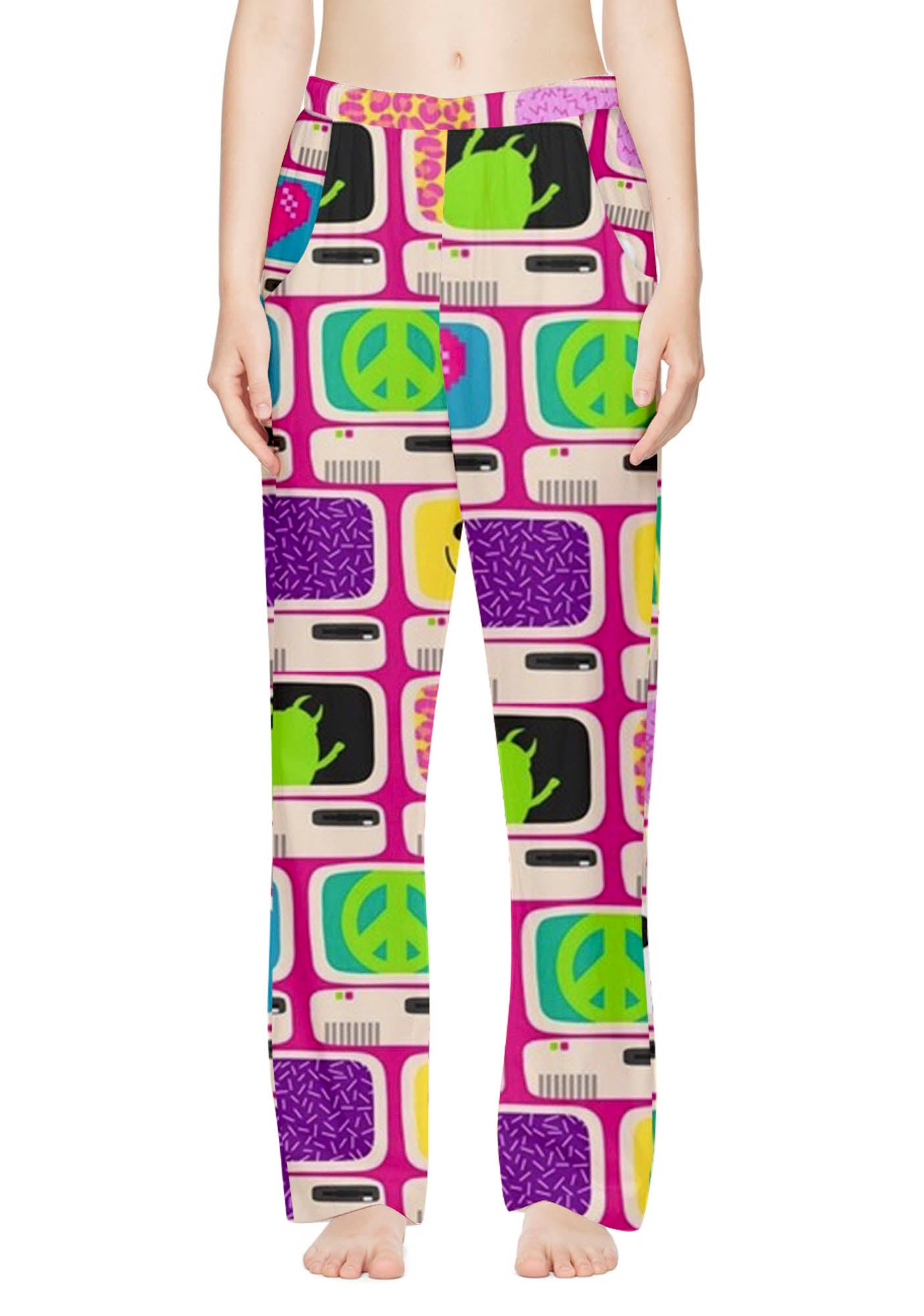 Hot Pink Computer Bug Print Casual Pants