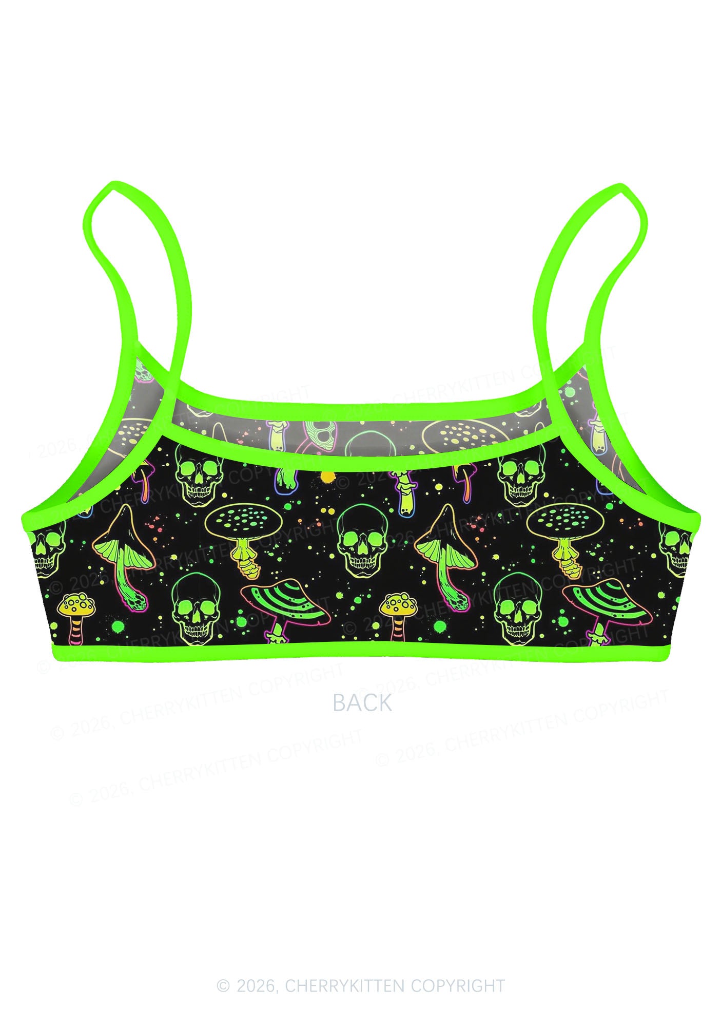 Neon Skull Mushroom Y2K Print Super Crop Cami Cherrykitten