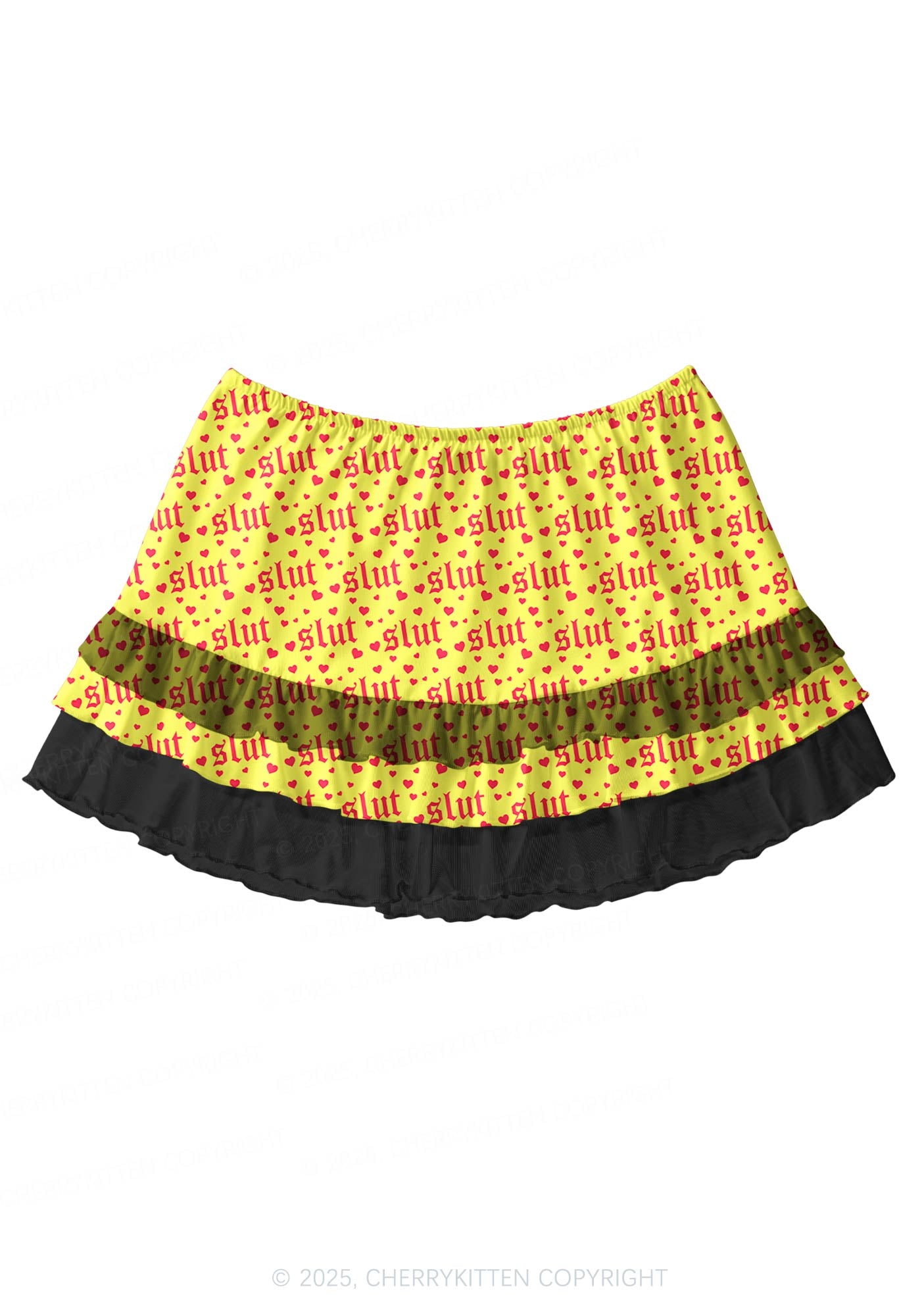 Yellow Slxt Y2K Print Mini Layered Skirt Cherrykitten