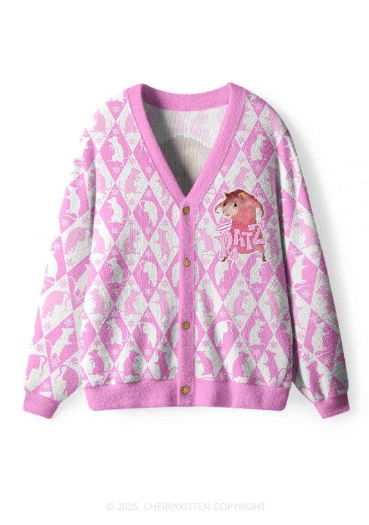 Sweet Pink Ratz Y2K Christmas Cardigan Knit Sweatshirt Cherrykitten