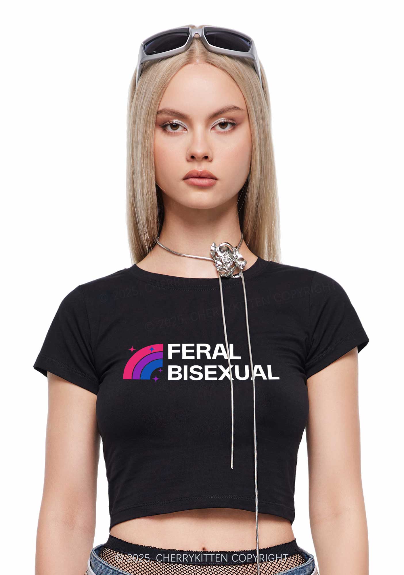 Feral Bisexual Pride Y2K Baby Tee Cherrykitten