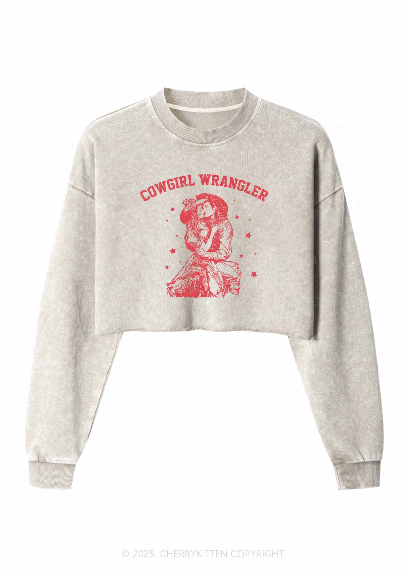 Cowgirl Wrangler Pride Y2K Crop Washed Sweatshirts Cherrykitten