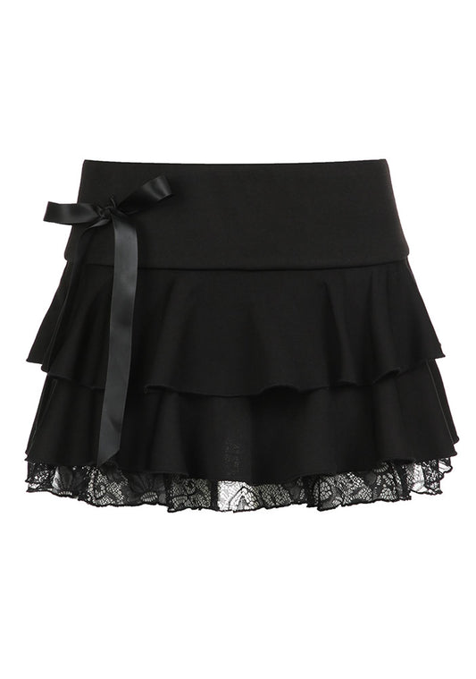 Y2K Dark Style Bow Lace Splicing Skirt Cherrykitten