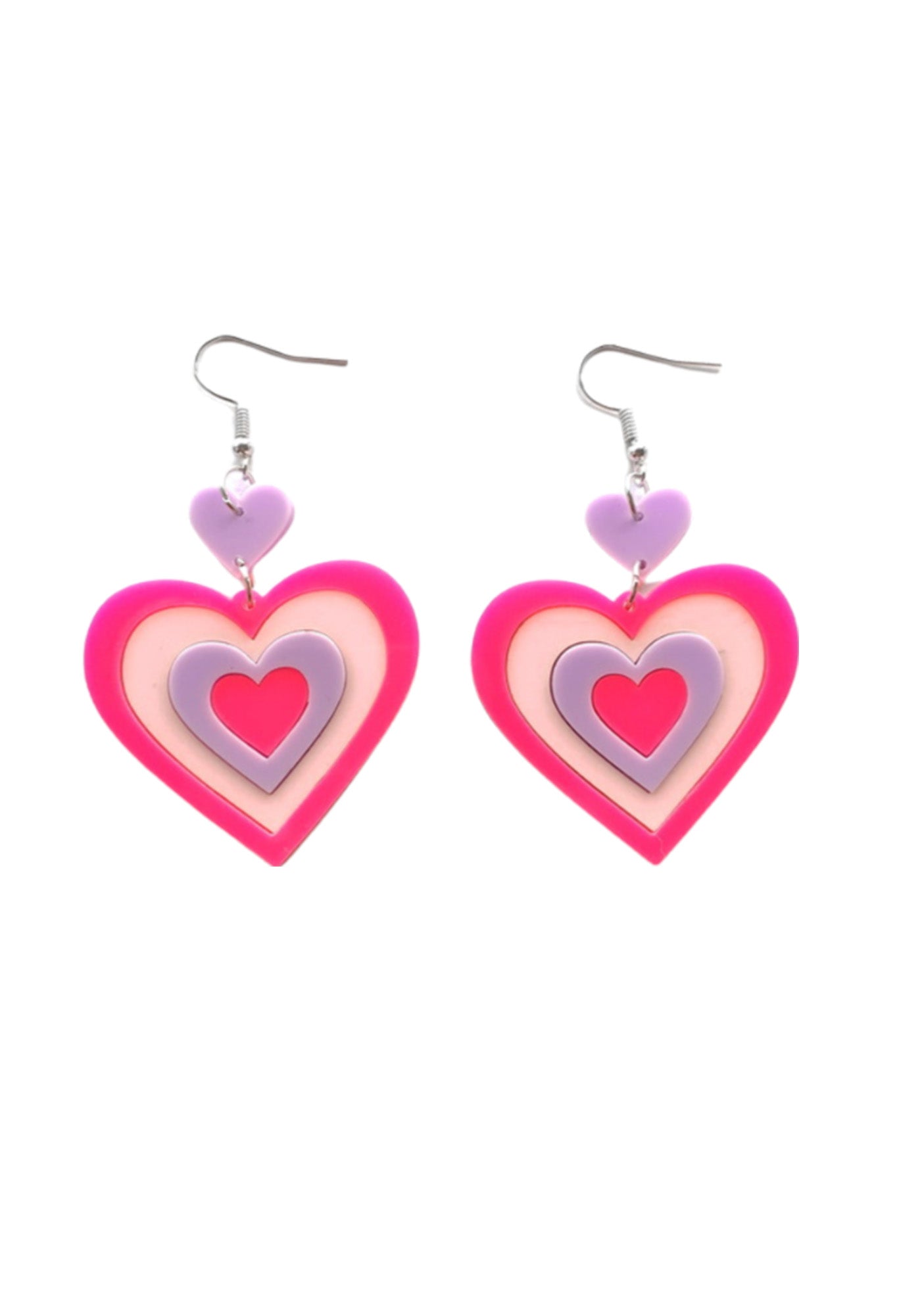 Y2K Pink Multi Layered Heart Earrings Cherrykitten