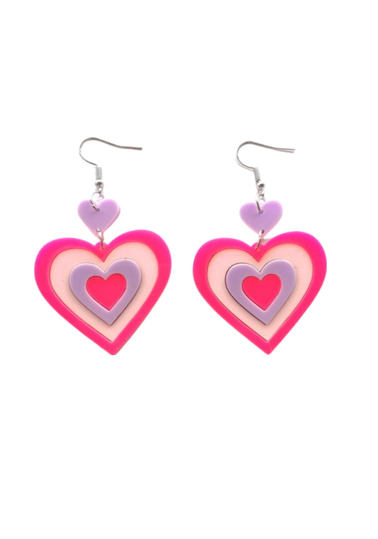 Y2K Pink Multi Layered Heart Earrings Cherrykitten