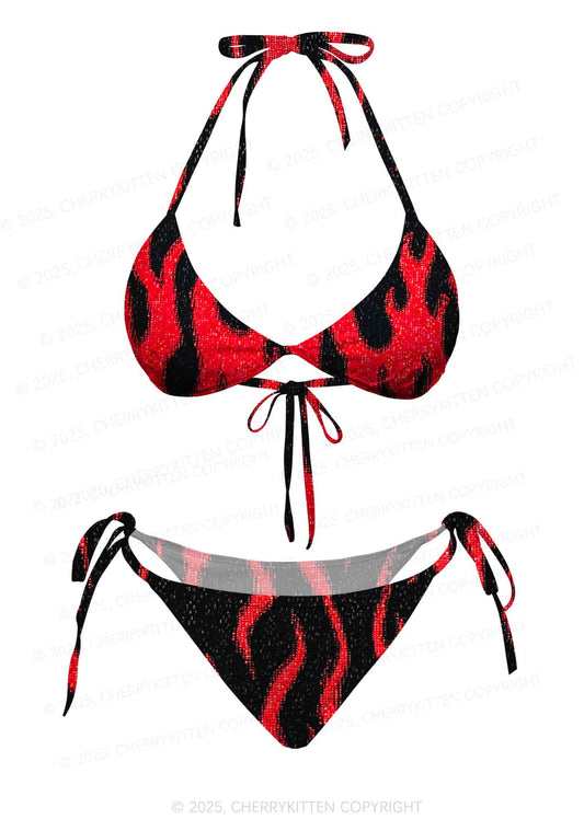 Red Flame Y2K Print Bikini Set Cherrykitten