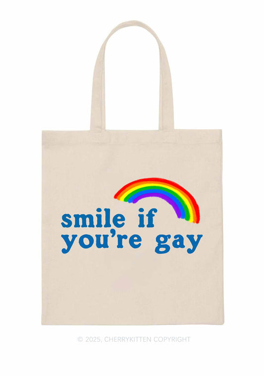 Rainbow Smile If You're Gay Pride Y2K Canvas Tote Bag Cherrykitten