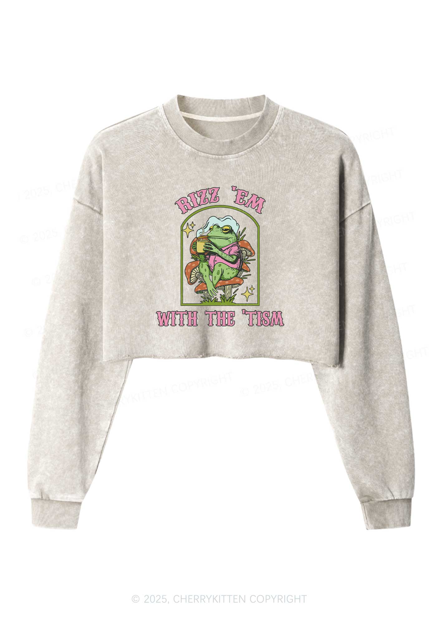 Tism Rizz Frog Y2K Crop Washed Sweatshirts Cherrykitten