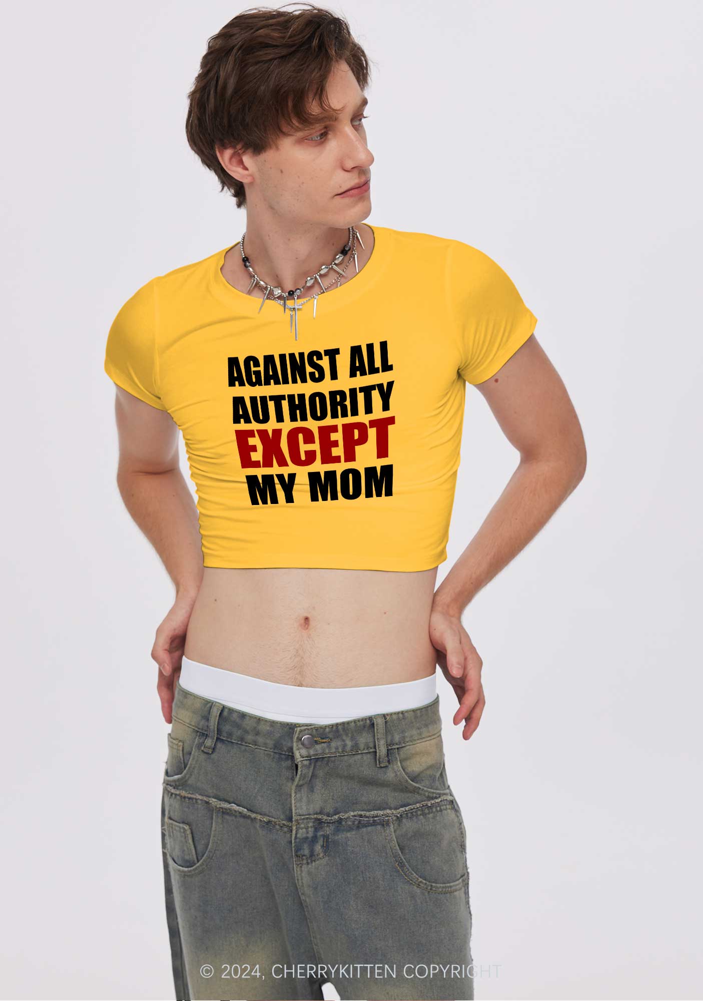 Against Authority Except Mom Y2K Baby Tee Cherrykitten