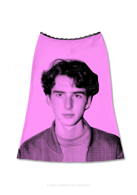 Custom Pixel Portrait Y2K Print Midi Skirt Cherrykitten