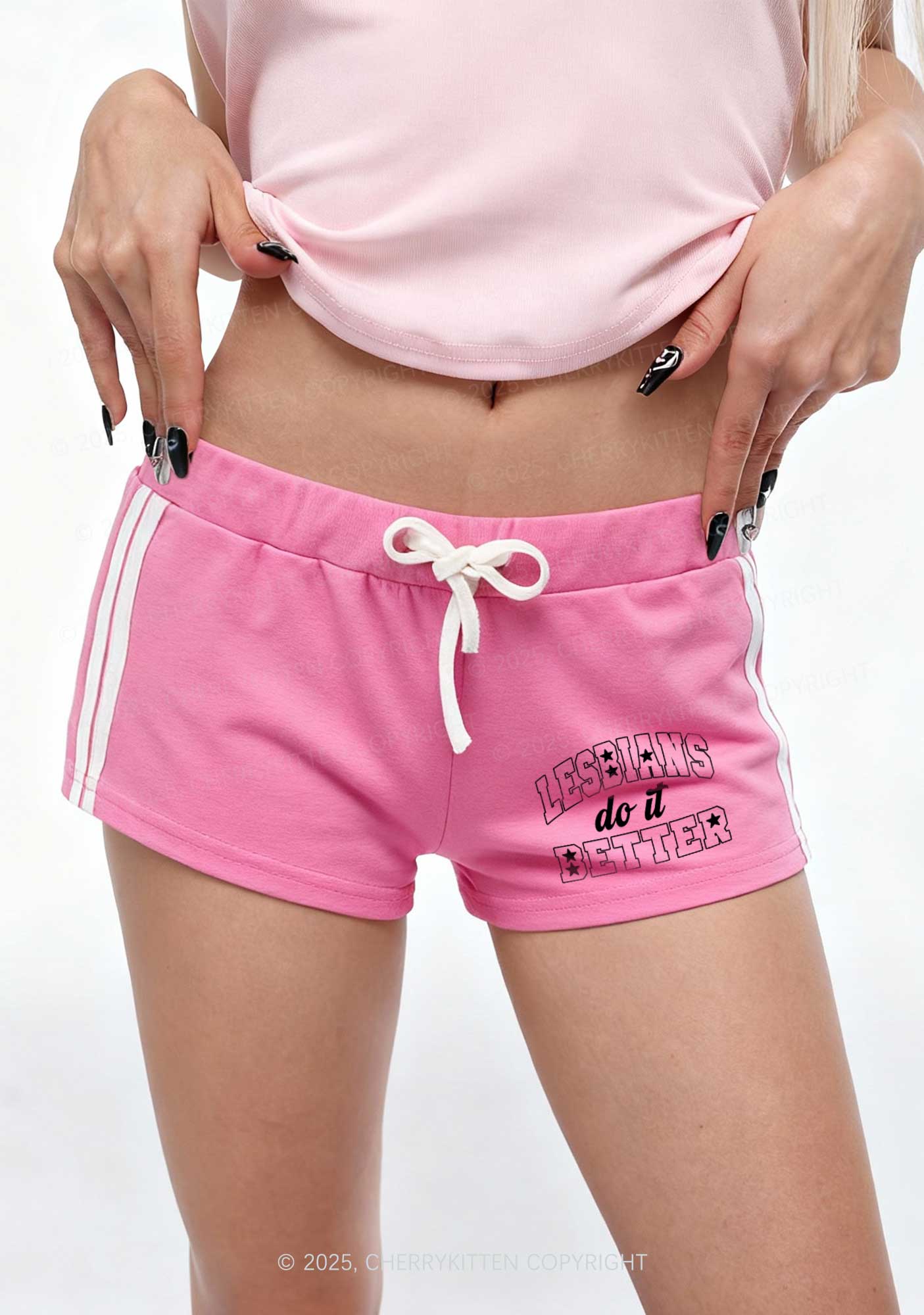 Lesbians Do It Better Pride Y2K Drawstring Mini Shorts Cherrykitten