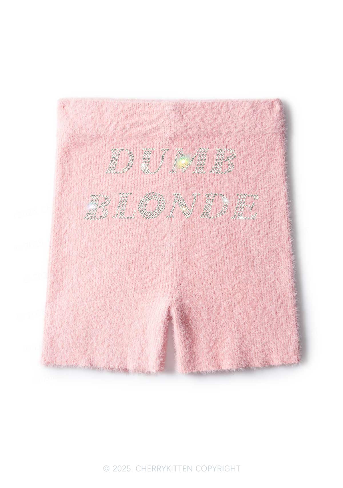 Rhinestone Dumb Blonde Y2K Fluffy Shorts Cherrykitten
