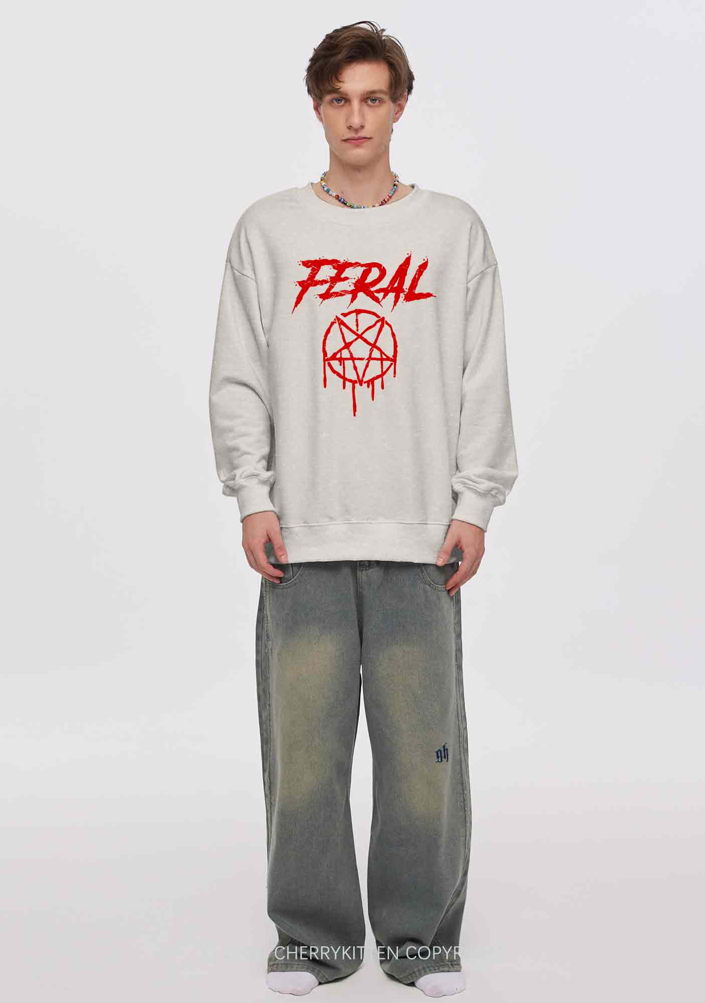 Halloween Feral Y2K Washed Sweatshirts Cherrykitten