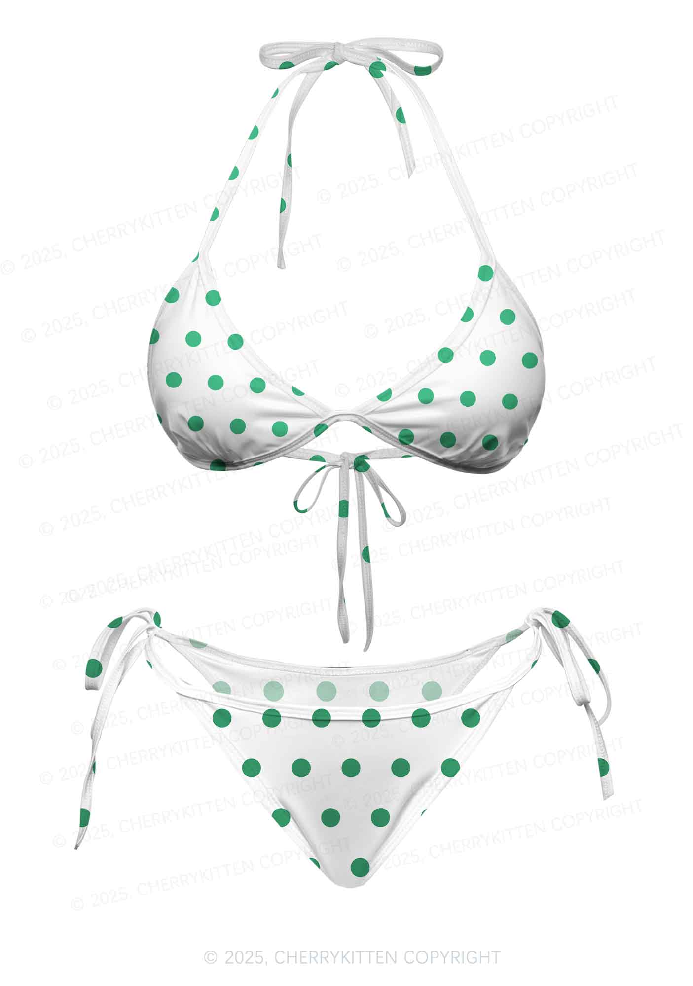 Green Dots Y2K Print Bikini Set Cherrykitten