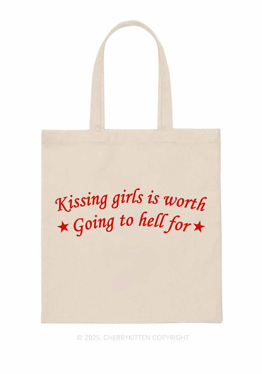 Kissing Girls is Worth Pride Y2K Canvas Tote Bag Cherrykitten