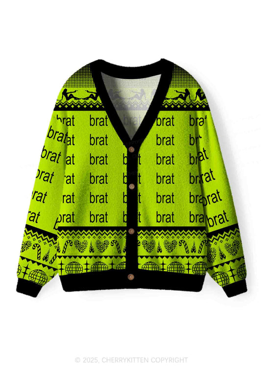 Green Brat Y2K Christmas Cardigan Knit Sweatshirt Cherrykitten