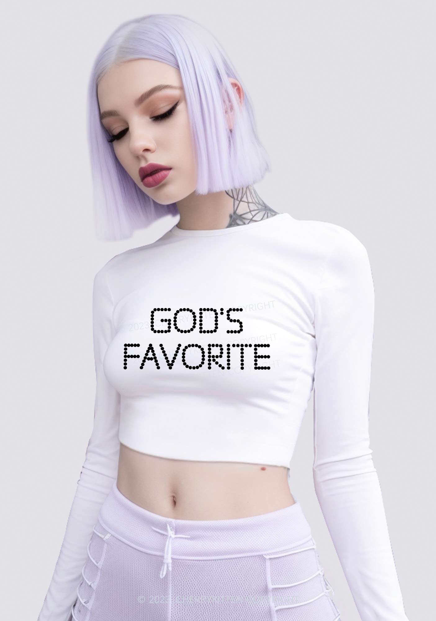 God's Favorite Long Sleeve Crop Top Cherrykitten