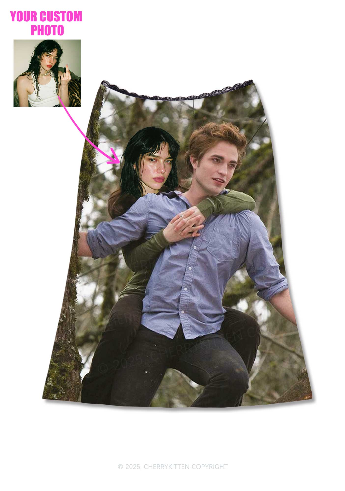 Custom Face Y2K Print Midi Skirt Cherrykitten