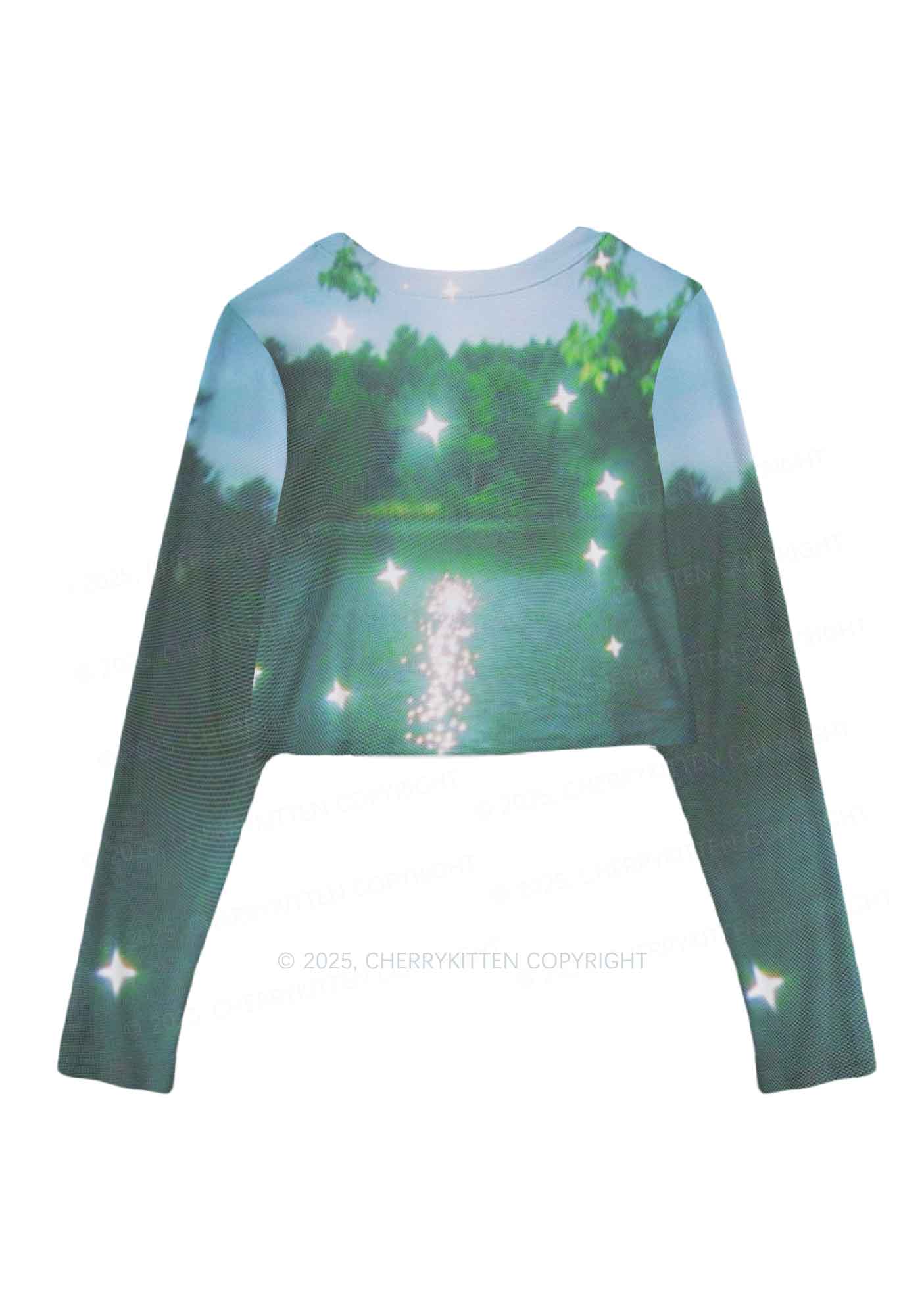 Forest Lake Y2K Mesh Long Sleeve Crop Top Cherrykitten