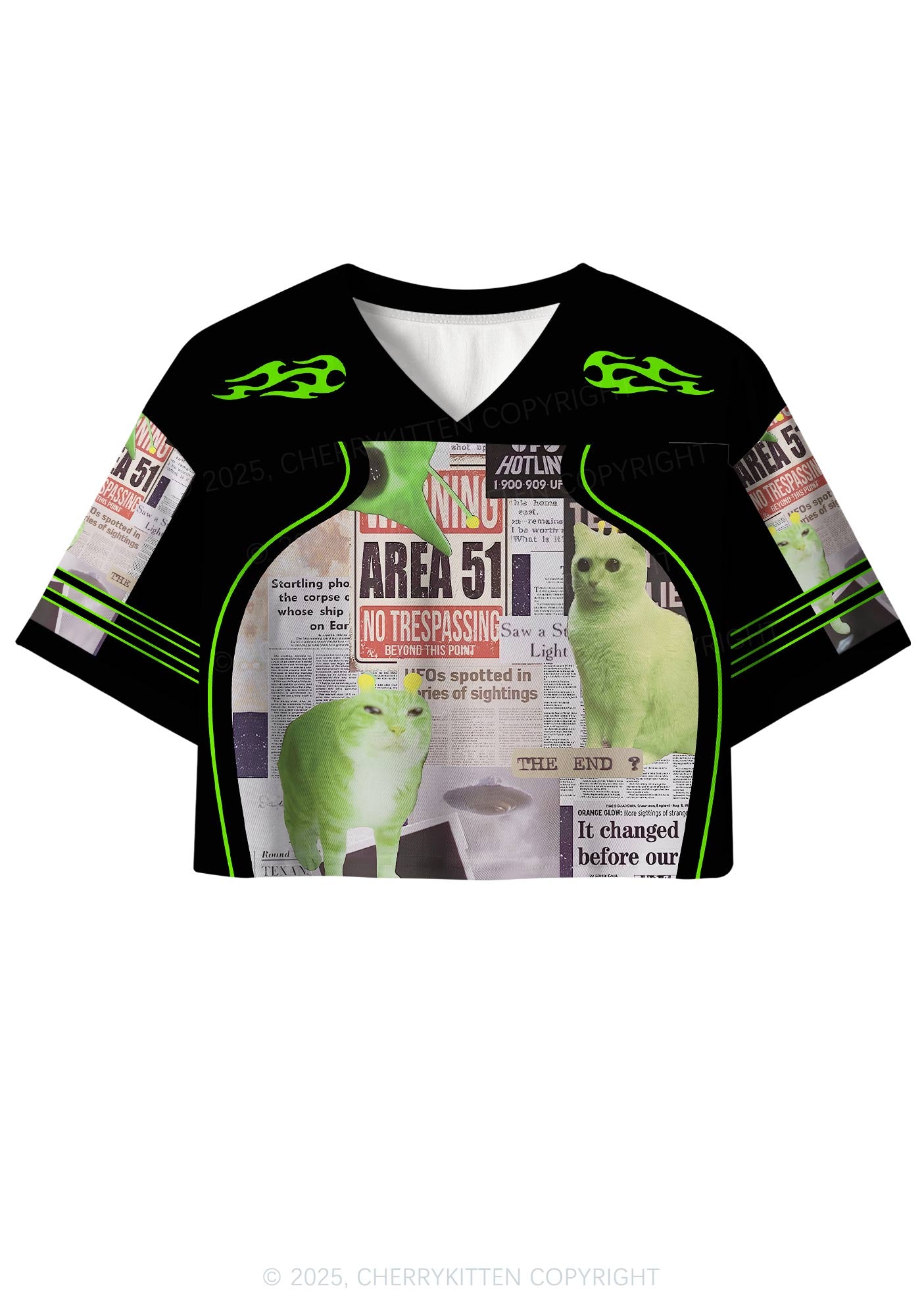 Custom Green Alien Kitten Y2K Crop Sport Jersey Shirts Cherrykitten