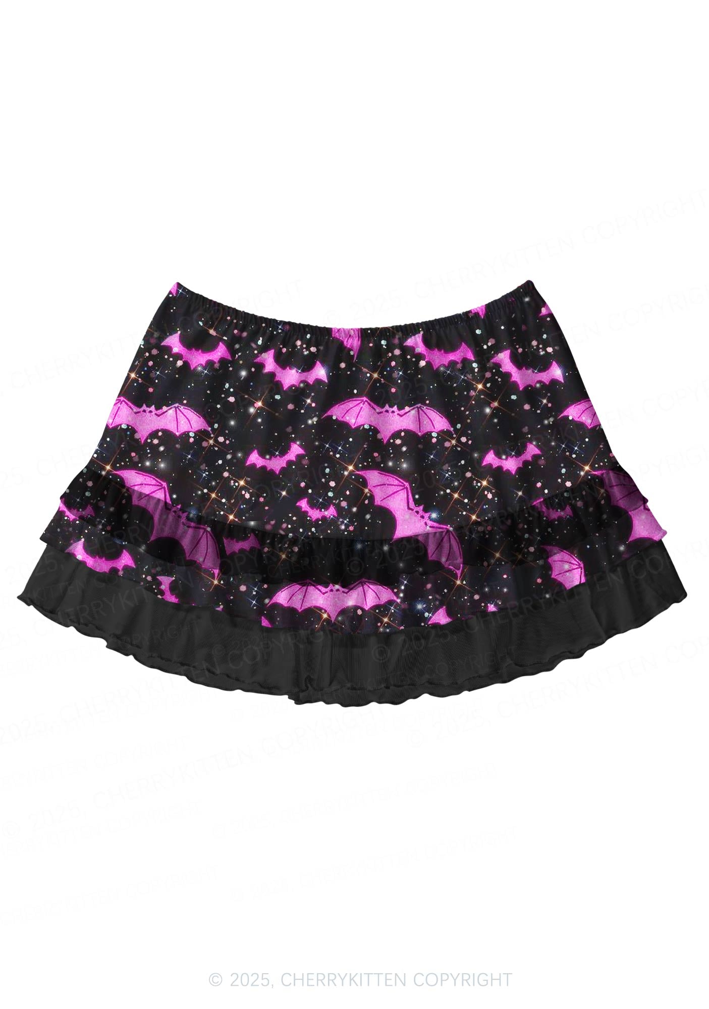 Sparkle Pink Bat Y2K Print Mini Layered Skirt Cherrykitten