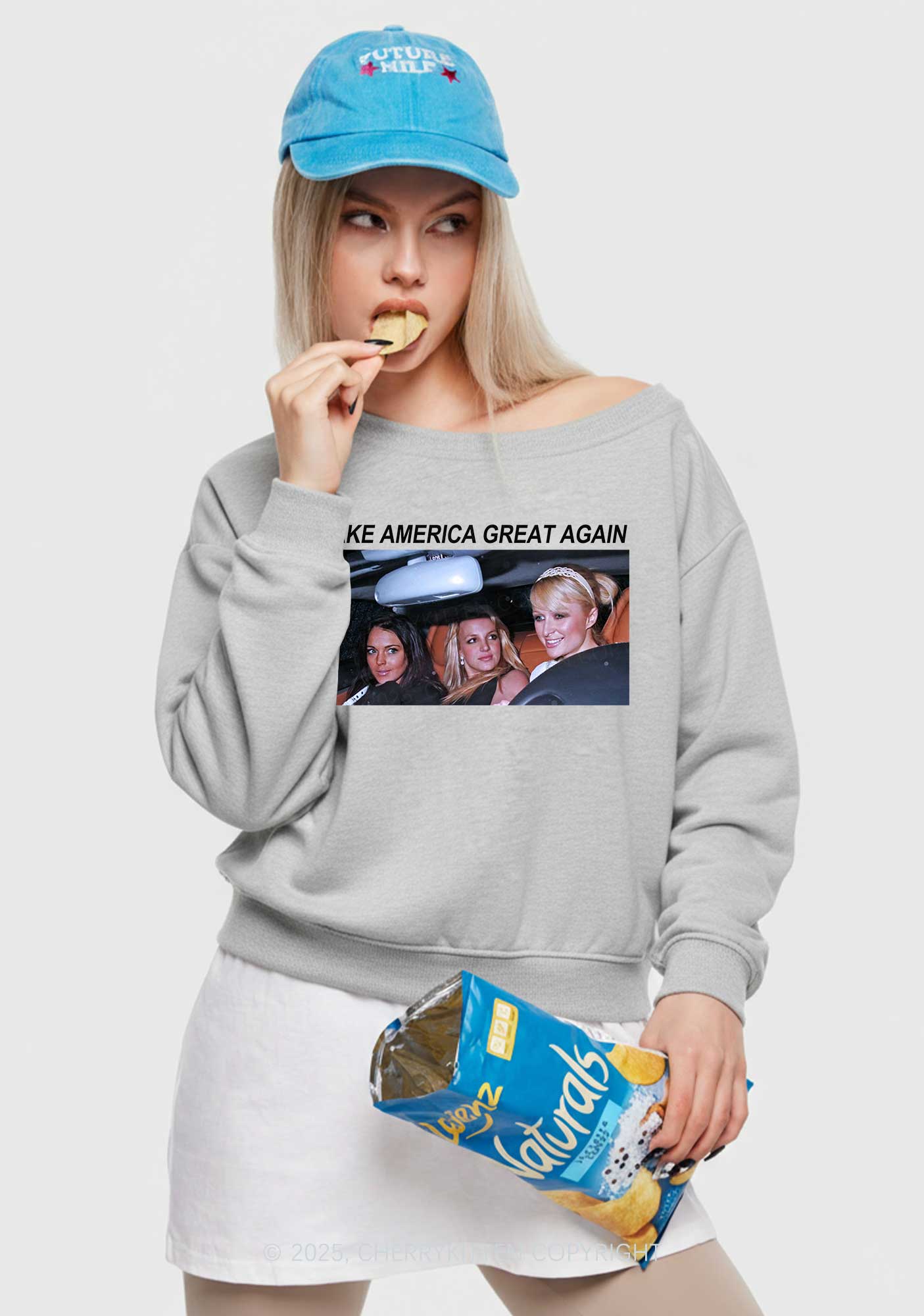 Make America Great Again Y2K Off Shoulder Sweatshirts Cherrykitten