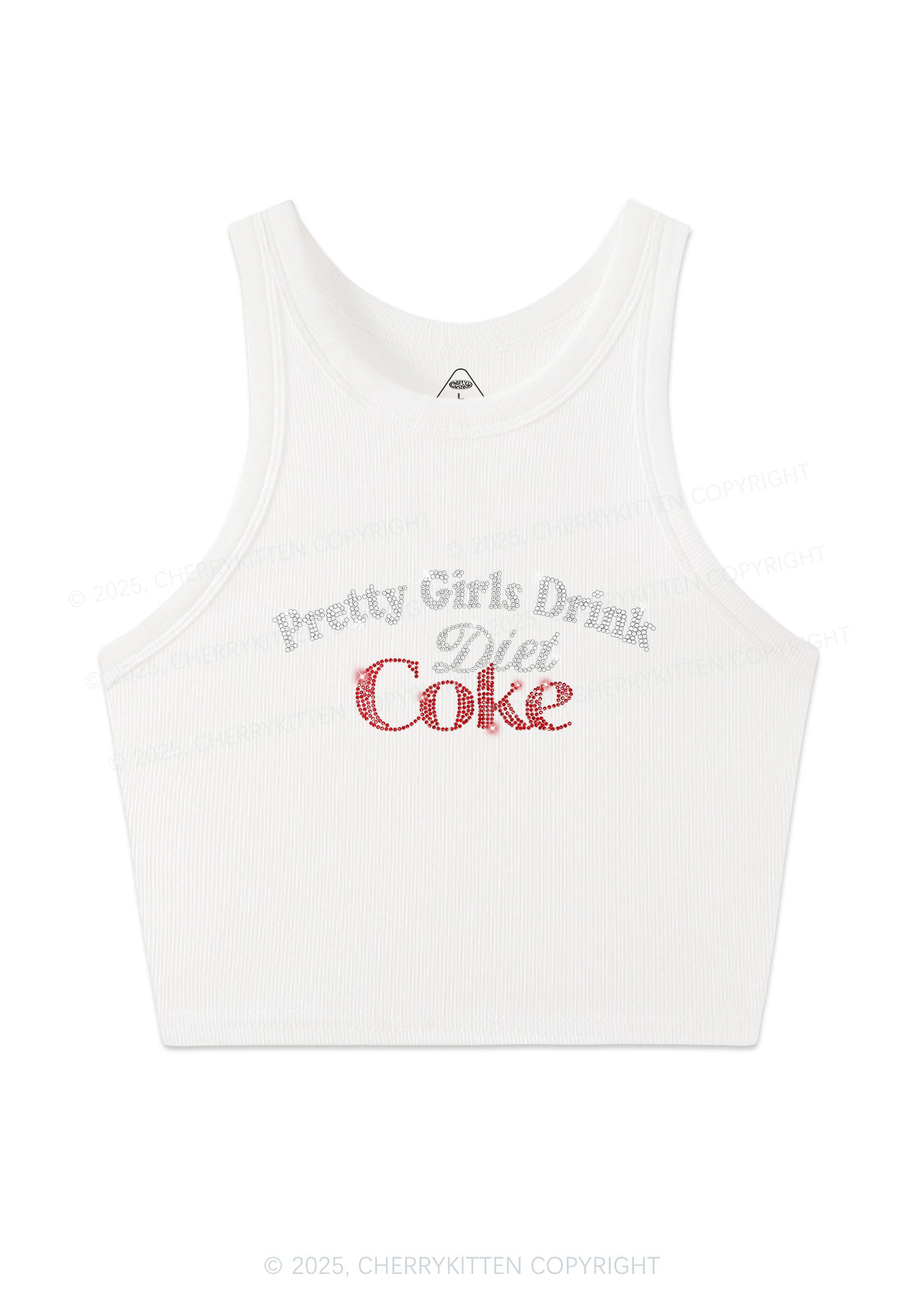 Rhinestone Pretty Girls Drink Diet Coke Y2K Crop Tank Top Cherrykitten