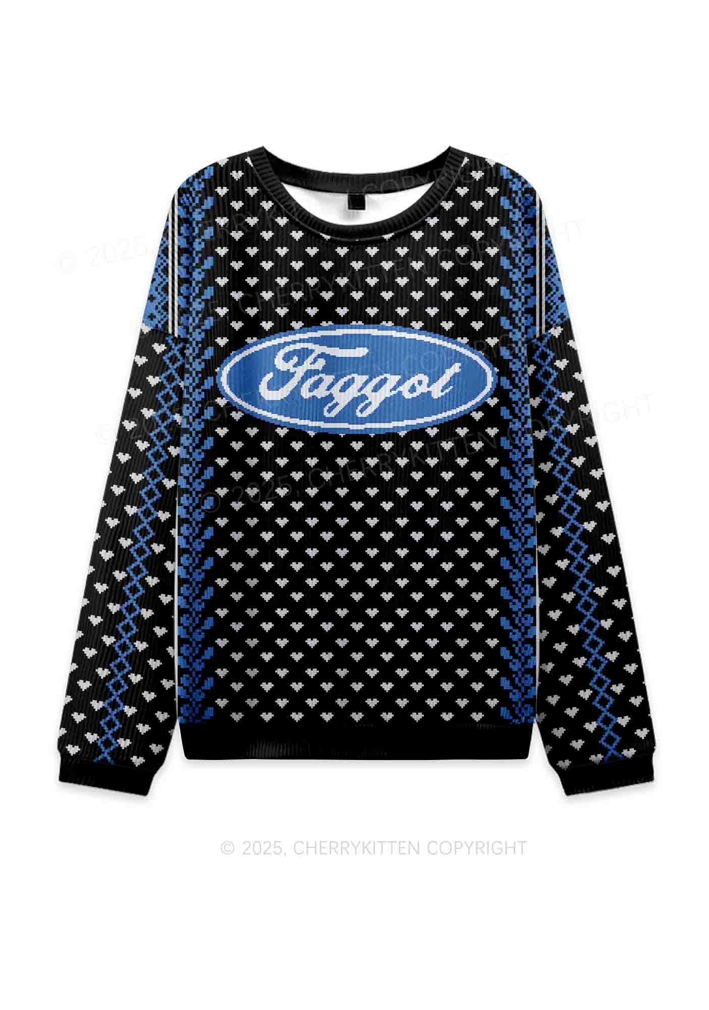 Blue Faggot Pride Y2K Knit Sweatshirt Cherrykitten