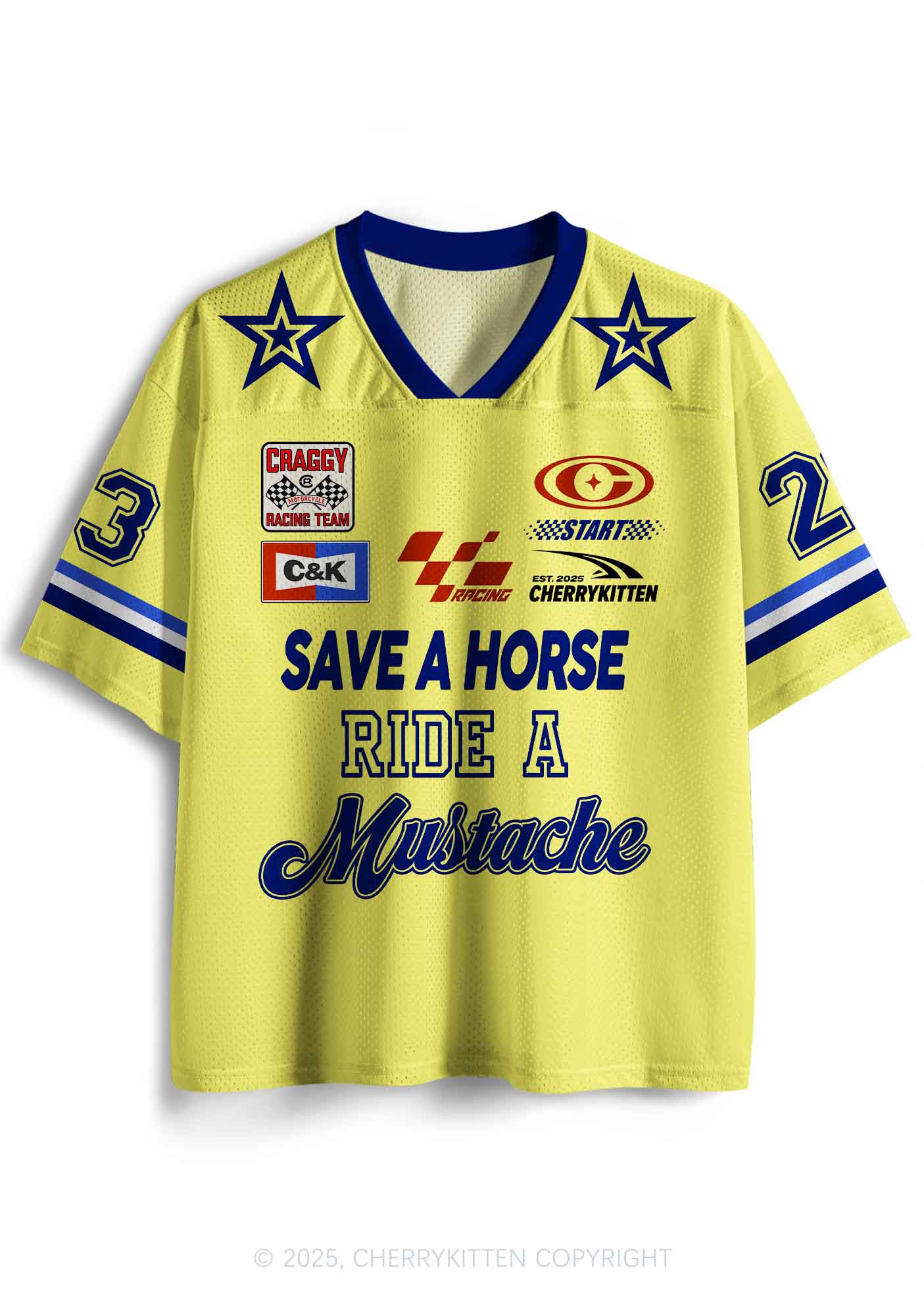 Custom Yellow Ride A Mustache Y2K Sport Jersey Shirts Cherrykitten