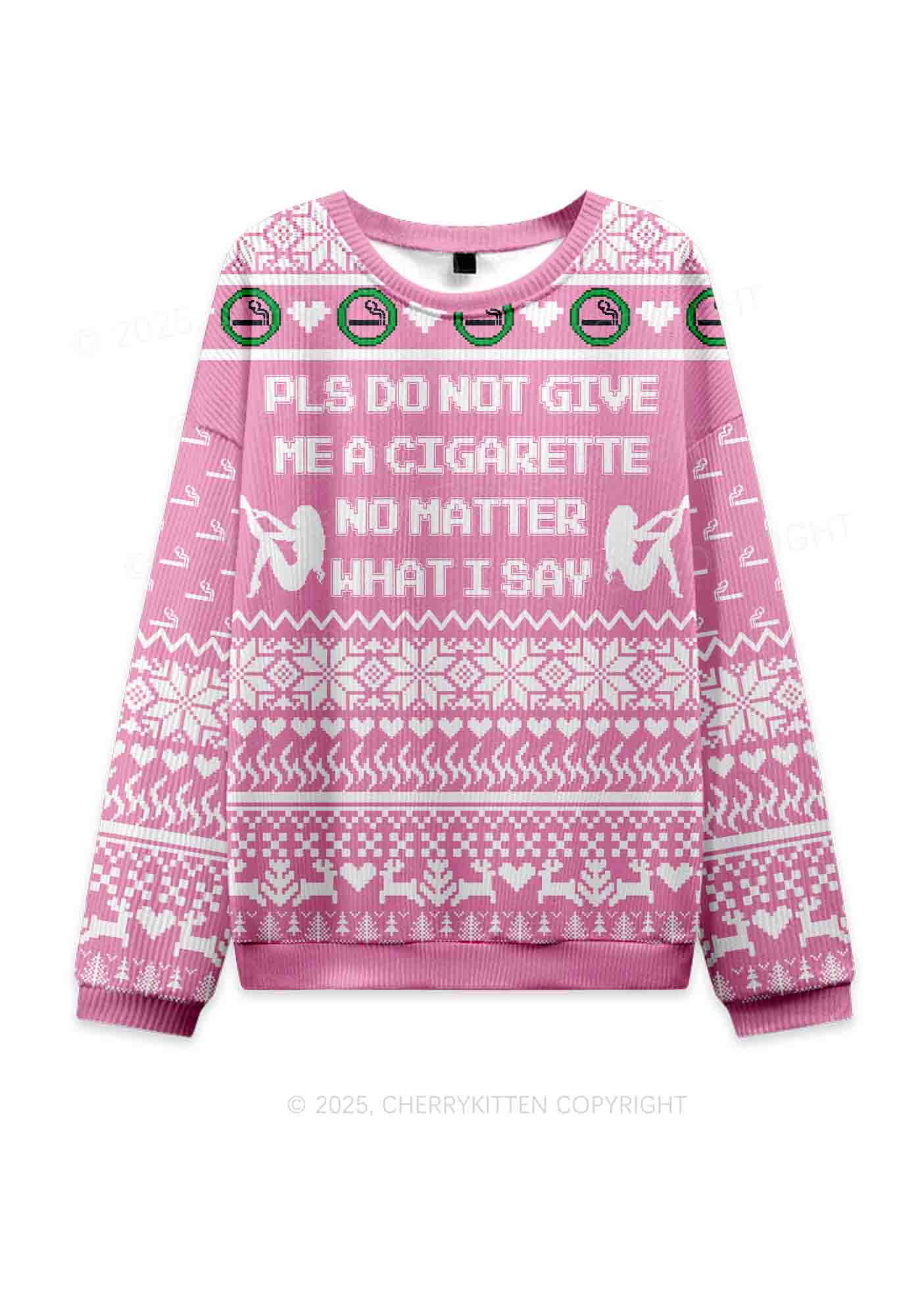 Dont Give Me Cigarette Y2K Christmas Knit Sweatshirt Cherrykitten