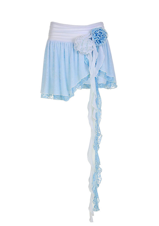 Y2K Light Blue Rose Tassel Irregular Skirt Cherrykitten