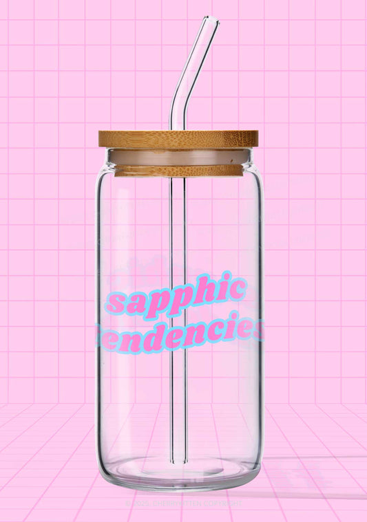 Sapphic Tendencies Pride Y2K Printed Glass Cup Cherrykitten