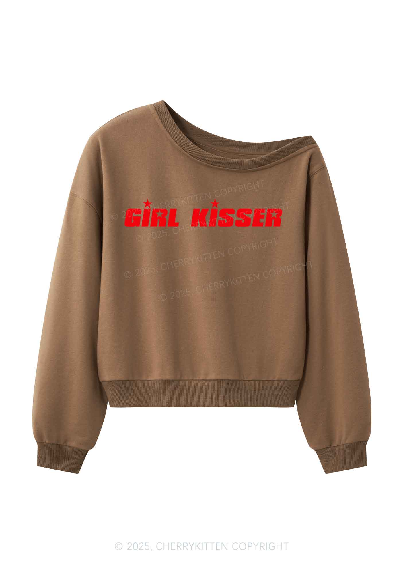 Girl Kisser Star Y2K Off Shoulder Sweatshirts Cherrykitten
