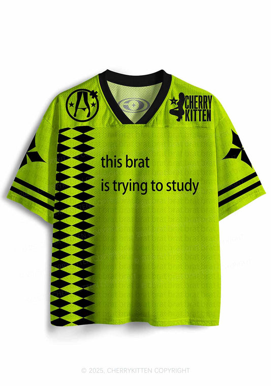 Custom Brat Trying To Study Y2K Sport Jersey Shirts Cherrykitten