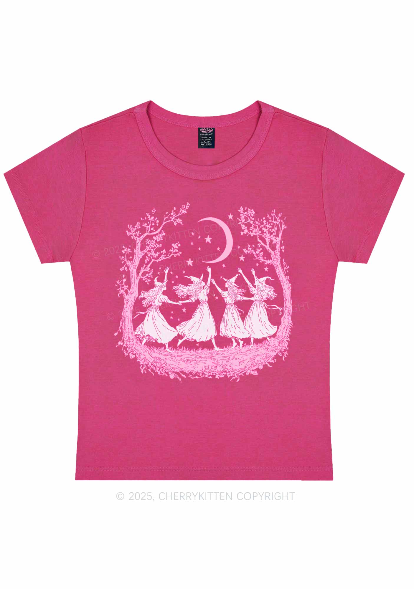 Halloween Witches Dancing Under Moon Y2K Baby Tee Cherrykitten