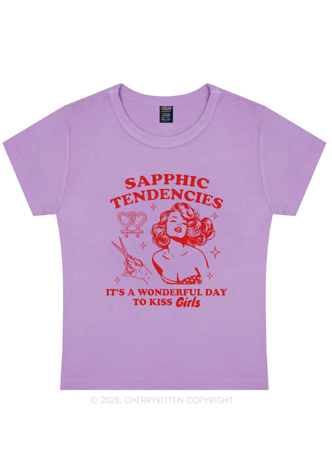 Sapphic Tendencies Kiss Girls Y2K Baby Tee Cherrykitten