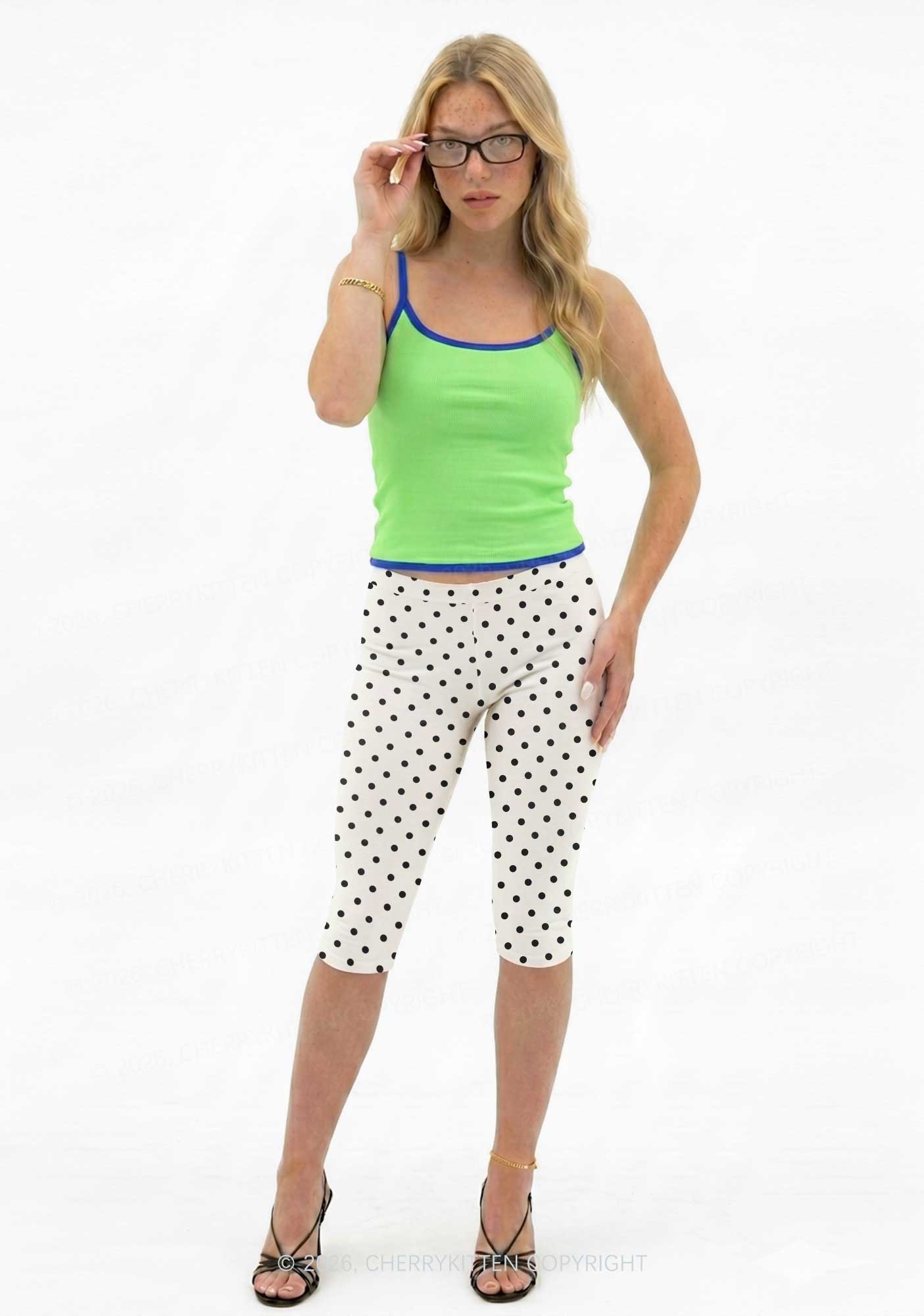 Black Dots On White Y2K Print Capri Pants Cherrykitten