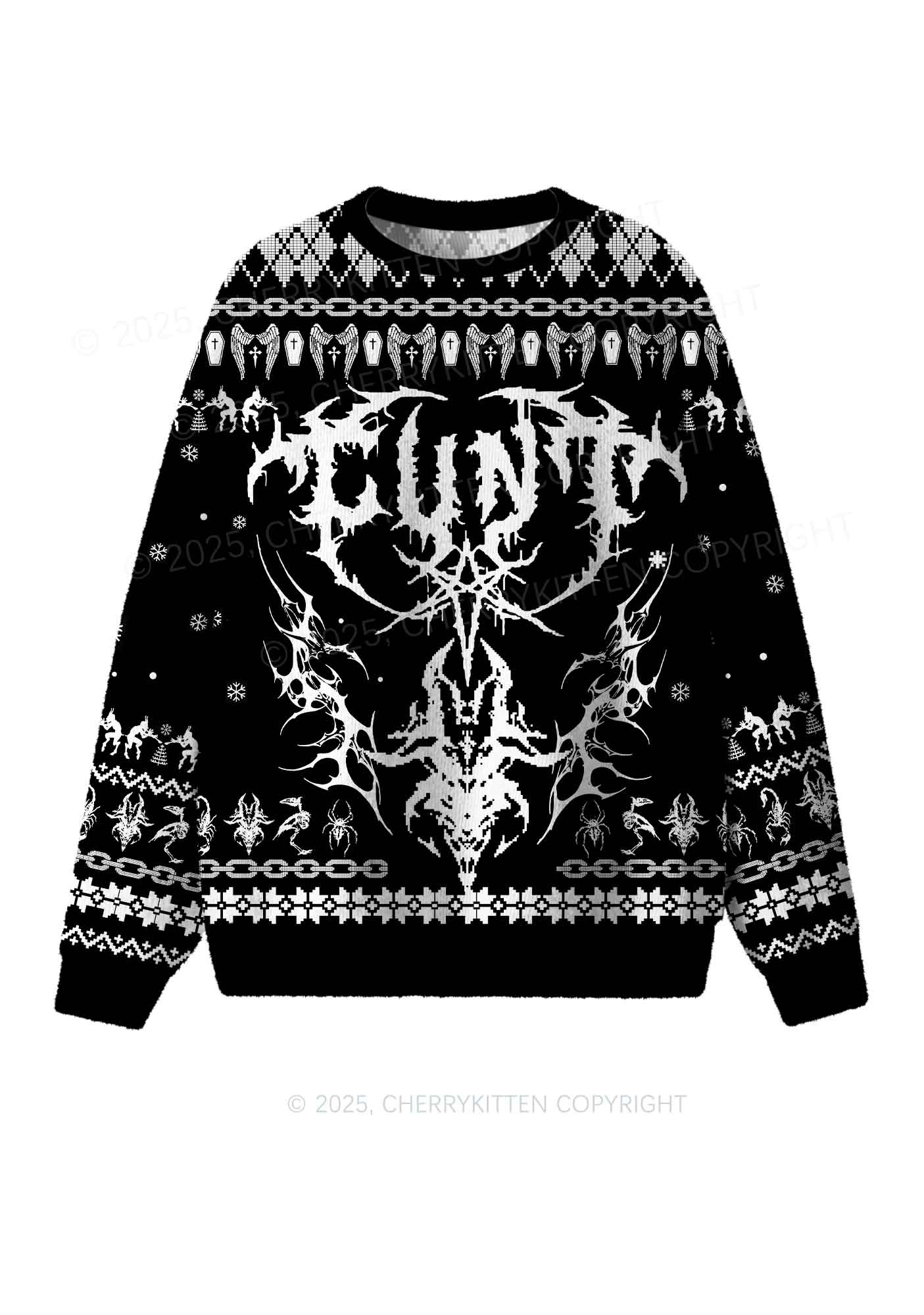 Black Punk Cxxt Y2K Christmas Knit Sweatshirt Cherrykitten