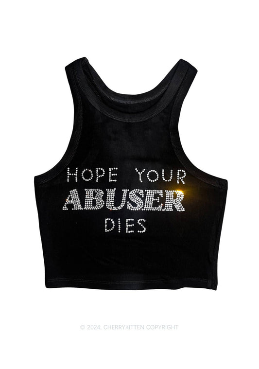 Rhinestone Abuser Dies Y2K Crop Tank Top Cherrykitten