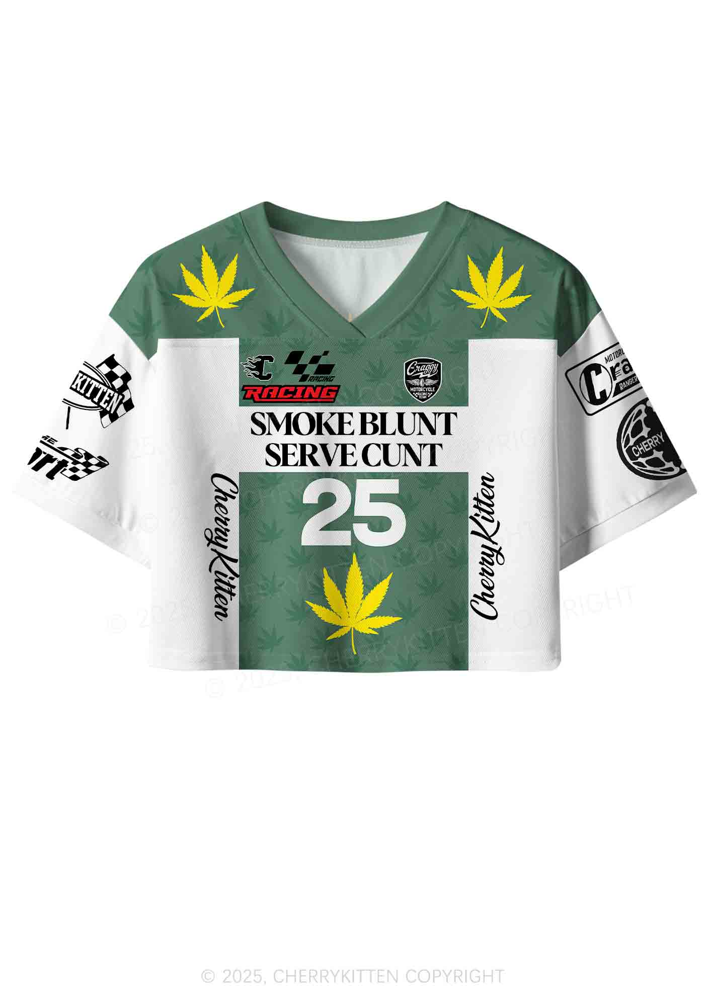 Custom Green Racing Smoke Blunt Y2K Crop Sport Jersey Shirts Cherrykitten